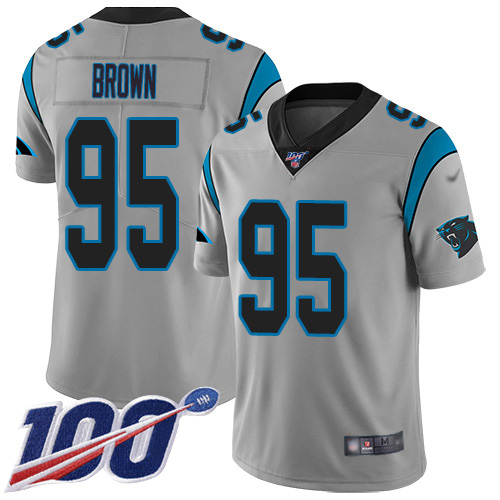 Nike Panthers #95 Derrick Brown Silver Youth Stitched NFL Limited Inverted Legend 100th Season Jersey